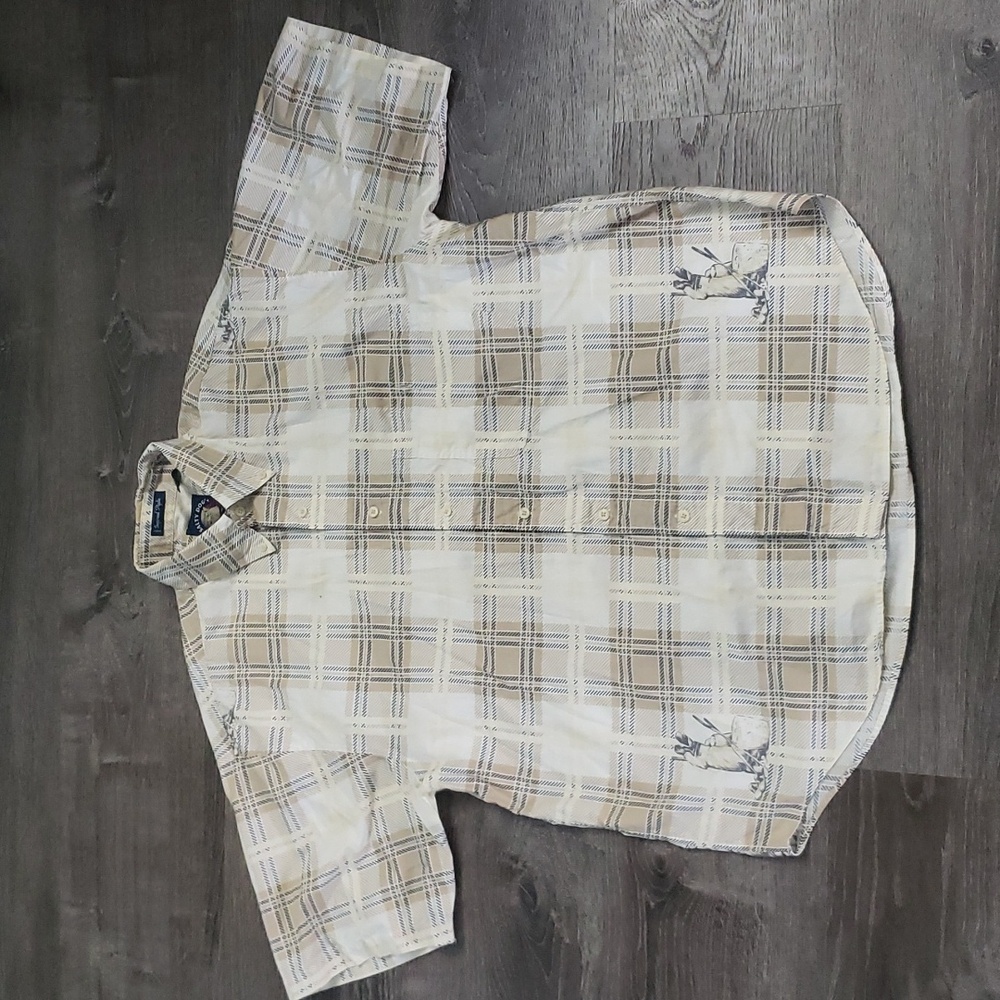 Salty Dog Imperial Poplin ButtonUp Plaid Golf Print Short Sleeve Shirt Sz L